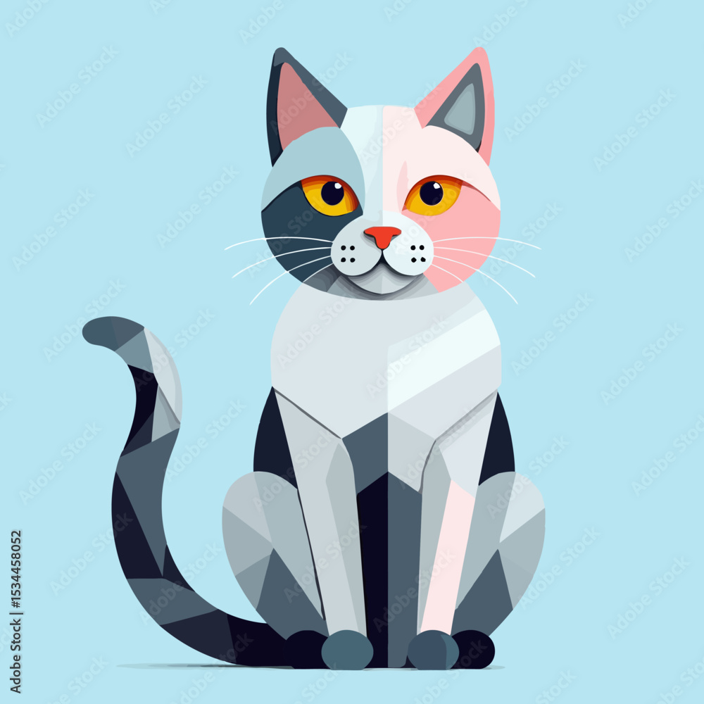 Fototapeta premium Geometric Cat Illustration-Modern Art Cat Design-Abstract Cat Portrait-Unique Cat Artwork-Digital Cat Image-Creative Cat Graphic-Cat Lover Gift-Artistic Cat