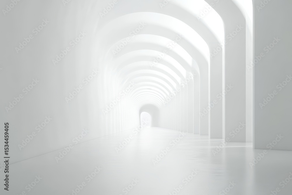 Fototapeta premium Light-filled Corridor With Arched Ceilings and Smooth Flooring Creating a Serene Atmosphere in a Modern Architectural Design