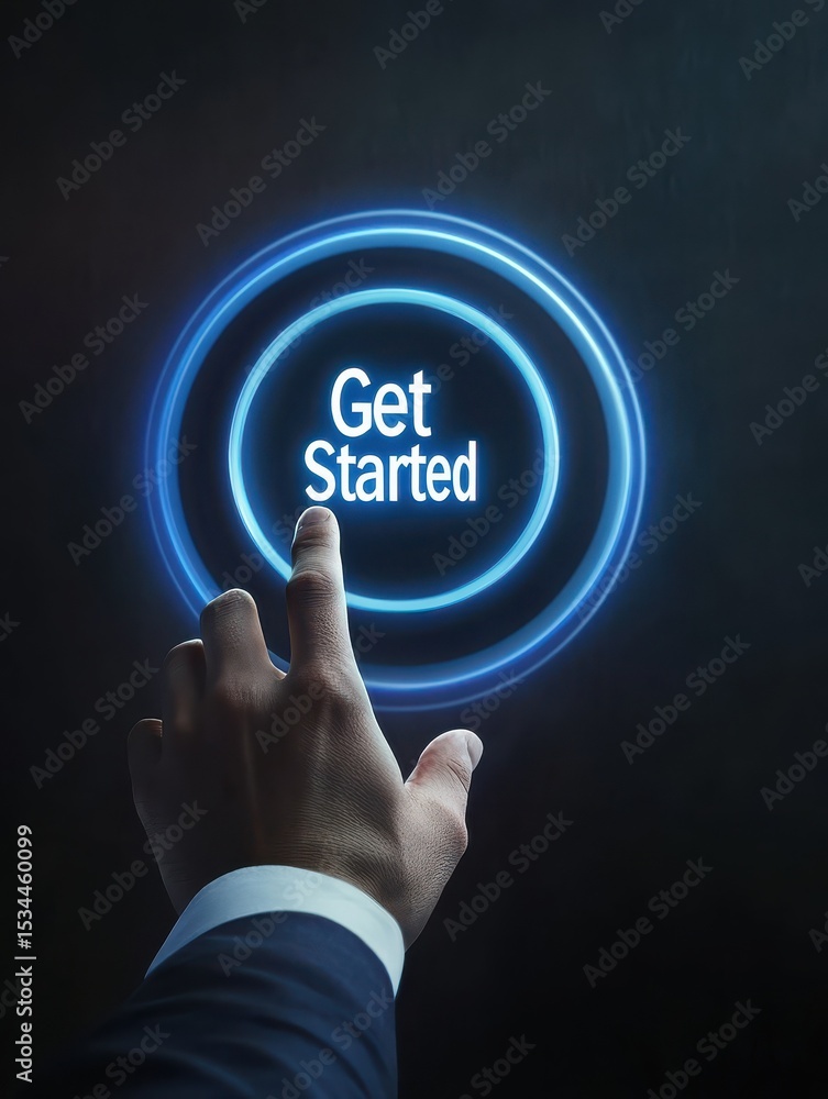A caucasian businessman in a suit touches a glowing A caucasian businessman in a suit touches a glowing