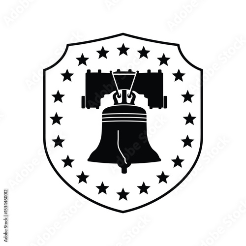 4th of July Vector Illustration – Liberty Bell Shield, Star Badge, Independence Day, American Patriotic Art


