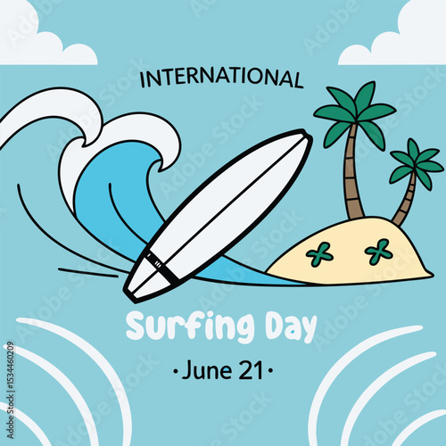 Stylized Surfboard Graphic International Surfing Day June 21