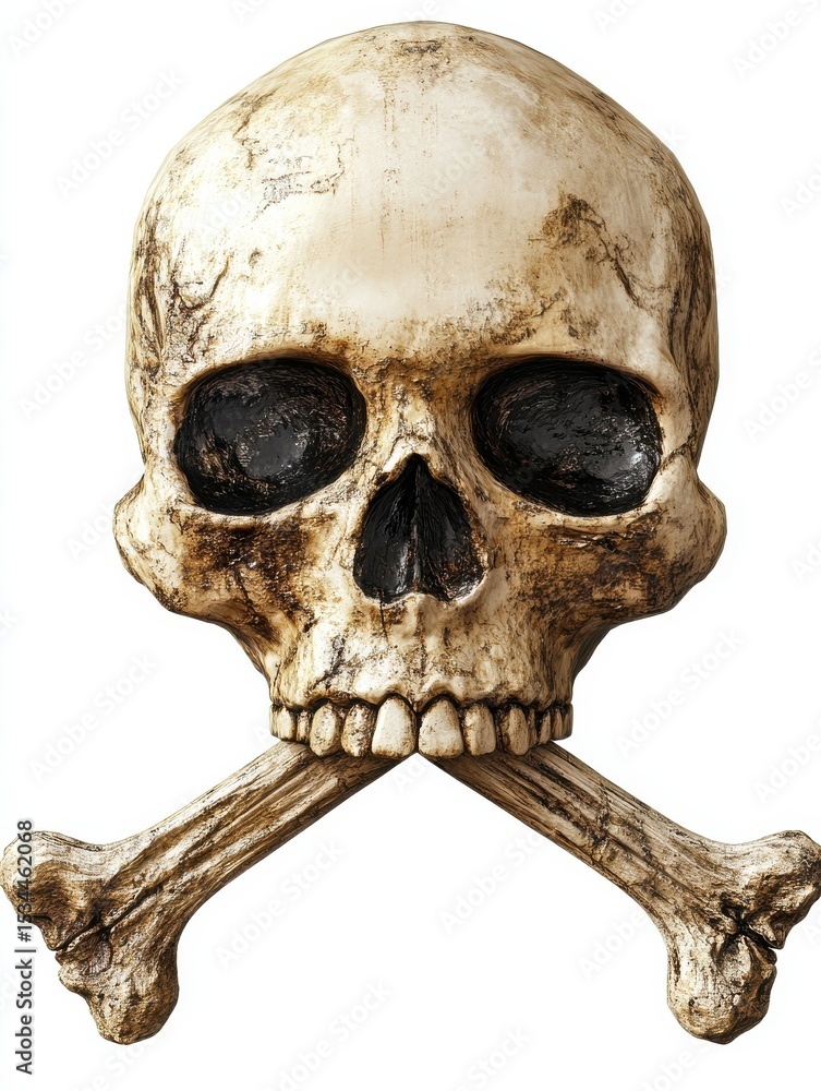 Obraz premium danger sign with skull and cross bones isolated on white background PNG.AI GENERATED