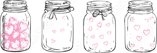 Hand drawn sketch jars of hearts , vector design