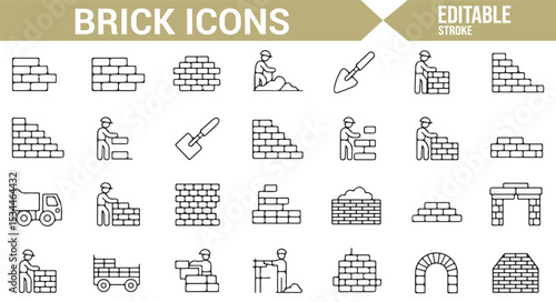 Modern construction and bricklaying icons for building and renovation projects.