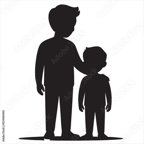 Silhouette Illustration Of Father And Son Bonding In A Minimalist Style.