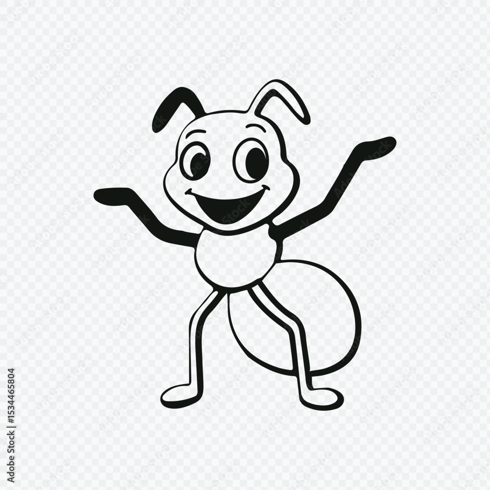 Fototapeta premium Playful cartoon ant posing with a happy expression and smiling face in vector graphic