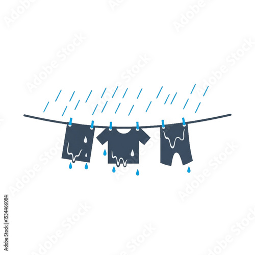 Wet clothes in rain – unexpected weather.