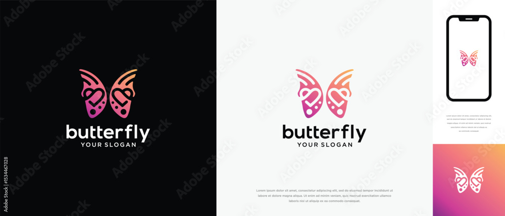 Fototapeta premium Butterfly love logo design. Butterfly love logo template. Butterfly logo symbol icon