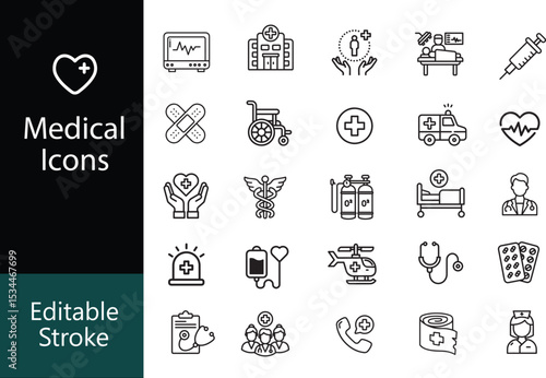 Collection of medical icons isolated on white background