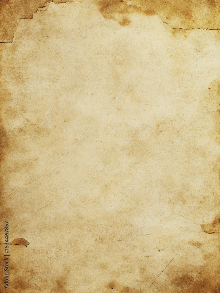 Obraz premium Old paper with manuscript texture. Shabby vintage parchment background. Blank antique page with weathered grunge. Beige and amber shades of aged blank cardbox journal paperboard.