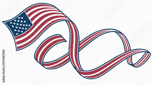 American Flag Ribbon A stylized illustration of the American flag gracefully swirling as a ribbon, symbolizing freedom, patriotism, and national pride.