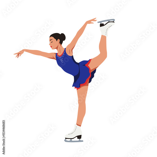 Figure skater performing a spin in colorful costume on transparent background  