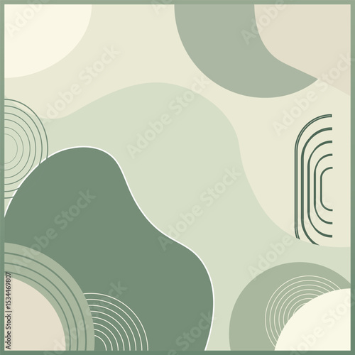 Abstract Green and Beige Organic Shapes Background: Minimalist Design Biophilic vector background
