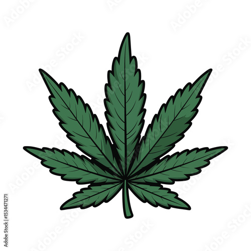 A single, vibrant green cannabis leaf with seven distinct, serrated lobes