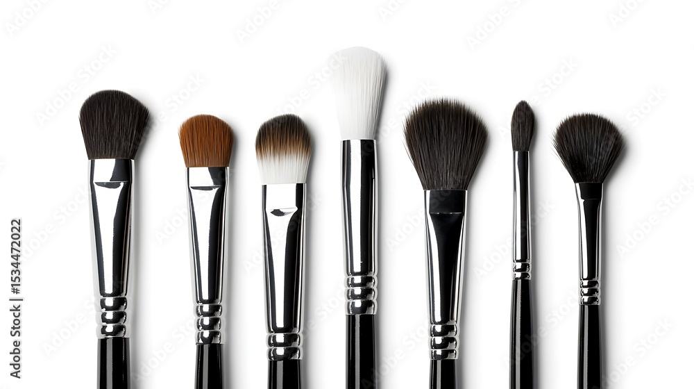 Fototapeta premium Professional Makeup Brush Set with Silver Ferrules on a Clean White Background