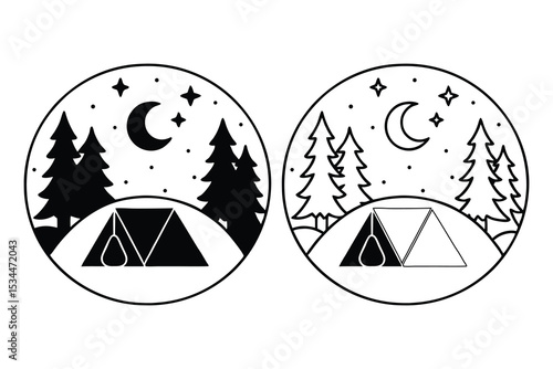 Camping Adventure Silhouette Vector Illustration of Outdoor Recreation Nature and Adventure Lifestyle Elements