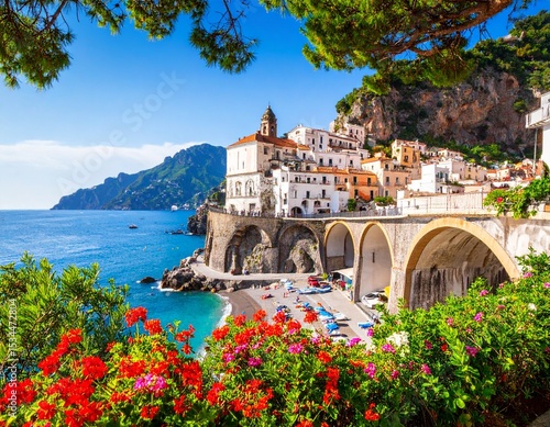 Scenic Landscape of Atrani Town on the Amalfi Coast, Italy – Mediterranean Seaside View

