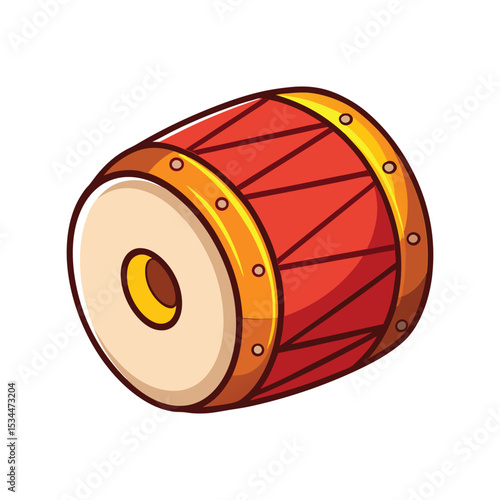 Dhol Vector Illustration – Traditional Drum, Indian Musical Instrument, Festival Music, Cultural Dance Art

