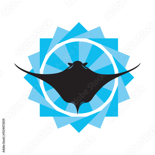 Manta Ray Silhouette In Sunrays Ocean