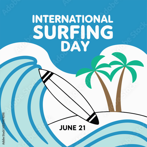 International Surfing Day June 21 Stylized Surfboard Graphic