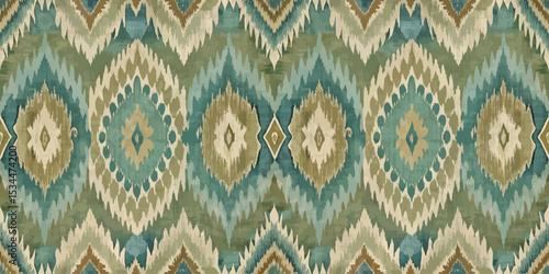 Geometric patterned fabric in calming shades of blue and green.