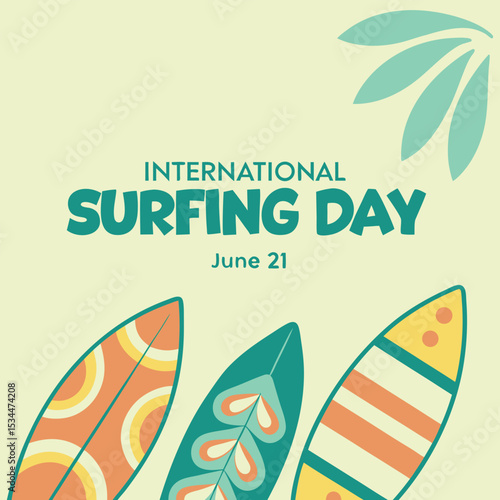 International Surfing Day June 21 Teal Orange Yellow Surfboards Banner