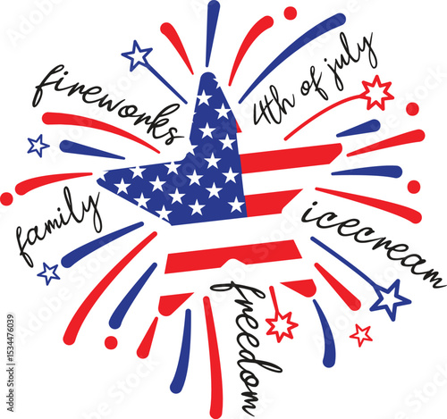 4th of July Fireworks, Family, Freedom, and Ice Cream A Festive Celebration Design