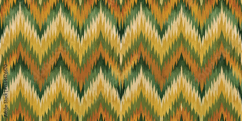 Colorful zigzag pattern in earthy tones of green and gold
