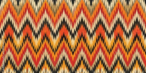 Vibrant zigzag pattern in warm colors evokes a lively, abstract design.
