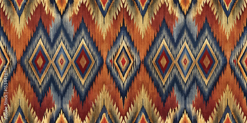 Vibrant geometric pattern featuring rich colors and bold shapes.