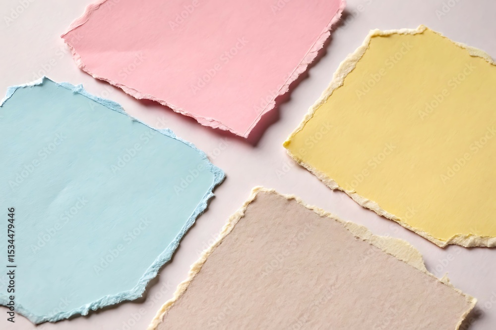 Fototapeta premium Abstract Background with Pink, Blue, Yellow, and Beige Torn Paper