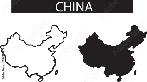 China Map Vector Silhouette with Mainland and Island