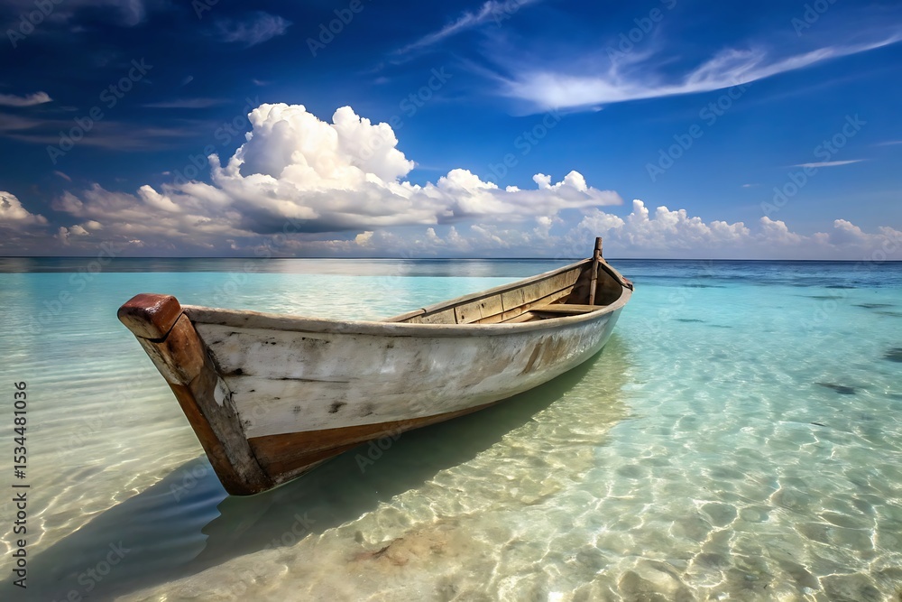 Traditional Wooden Boat on Crystal Clear Tropical Water Traditional Wooden Boat on Crystal Clear Tropical Water