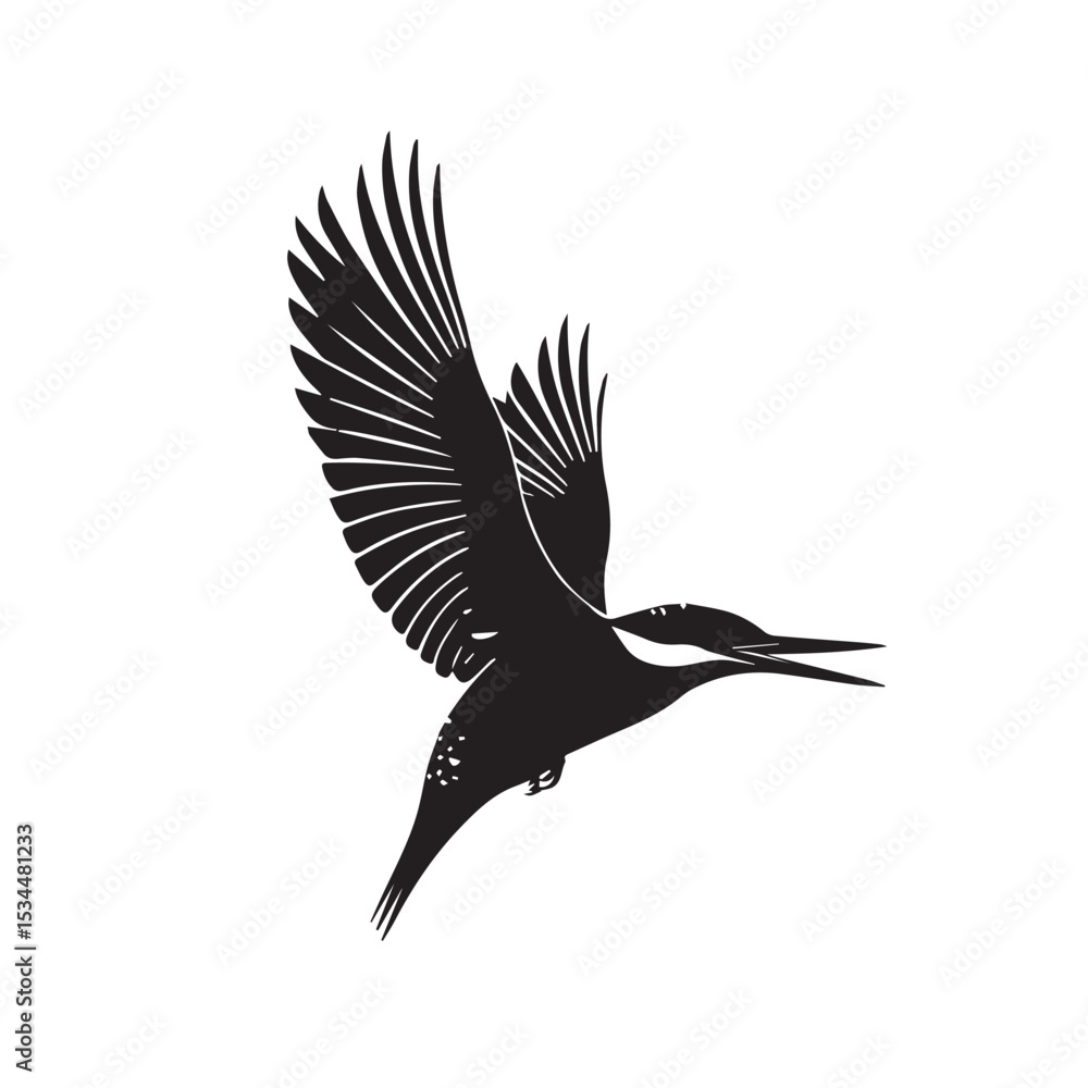 Obraz premium Black silhouette of a kingfisher in flight