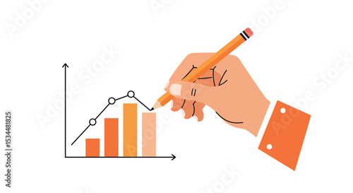 Hand drawing rising bar graph with pencil showing business growth vector illustration