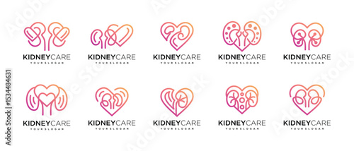 Kidney love logo design collection. Kidney internal organ logo design vector icon