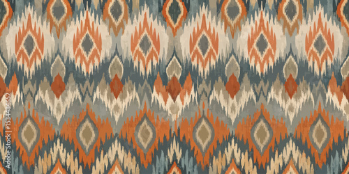 Vibrant tribal pattern with earthy tones and geometric shapes