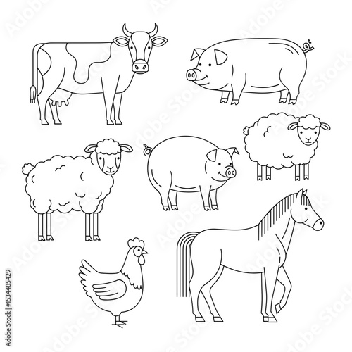 Farm Animals Collection Illustration. Animals vector set