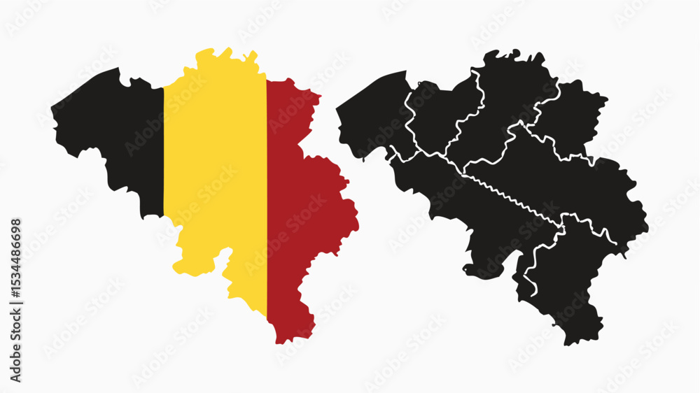 Fototapeta premium Vector map of Belgium with national flag colors overlay, ideal for Belgian National Day, country pride graphics, European celebration, or geography projects.