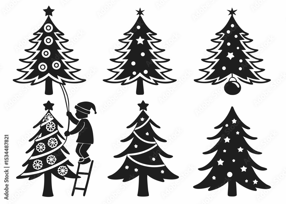 Fototapeta premium A black silhouette of a Christmas tree