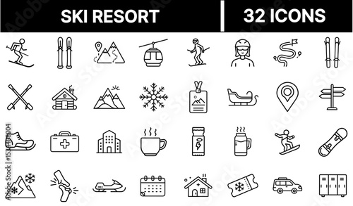 Ski Resort Icon – Mountain, Ski Lift, and Winter Vacation Symbol Illustration