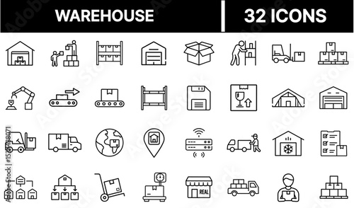 Warehouse Icon – Storage Facility, Logistics, and Inventory Management Symbol Illustration