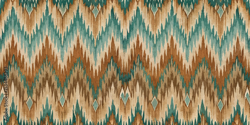 Vibrant zigzag pattern in earthy tones and turquoise.