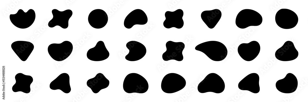 Set of abstract organic blob shapes in vector format. Smooth, liquid silhouettes for modern design, backgrounds, posters, UI elements, and creative projects. Isolated on white background.