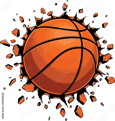 Dynamic Basketball Breaking Through Wall Vector Clipart Illustration