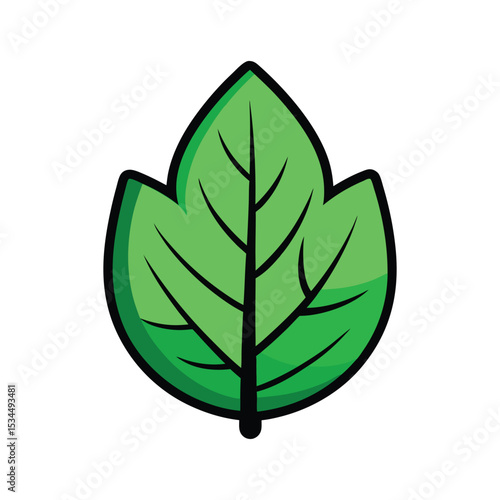 Illustration of a vibrant green leaf with distinct veins and dark outline