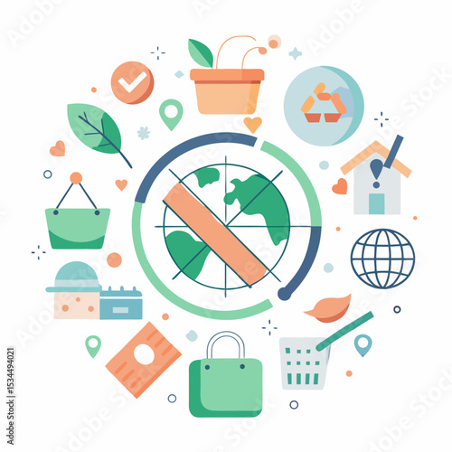 Buy Nothing Day Vector with Anti-Consumerism and Eco Symbols on White Background