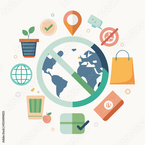 Buy Nothing Day Vector with Anti-Consumerism and Eco Symbols on White Background