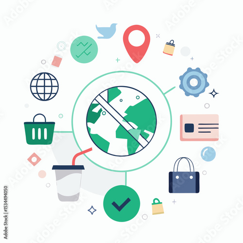 Buy Nothing Day Vector with Anti-Consumerism and Eco Symbols on White Background