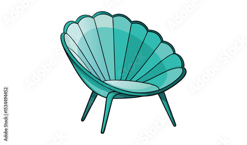 Isolated Teal Clam Shell Shaped Chair with Three Legs on a White Background